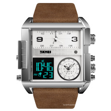 SKMEI 1391 Модные мужские кварцевые наручные часы с водонепроницаемым кожаным ремешком, роскошные брендовые повседневные квадратные цифровые часы relogio masculino